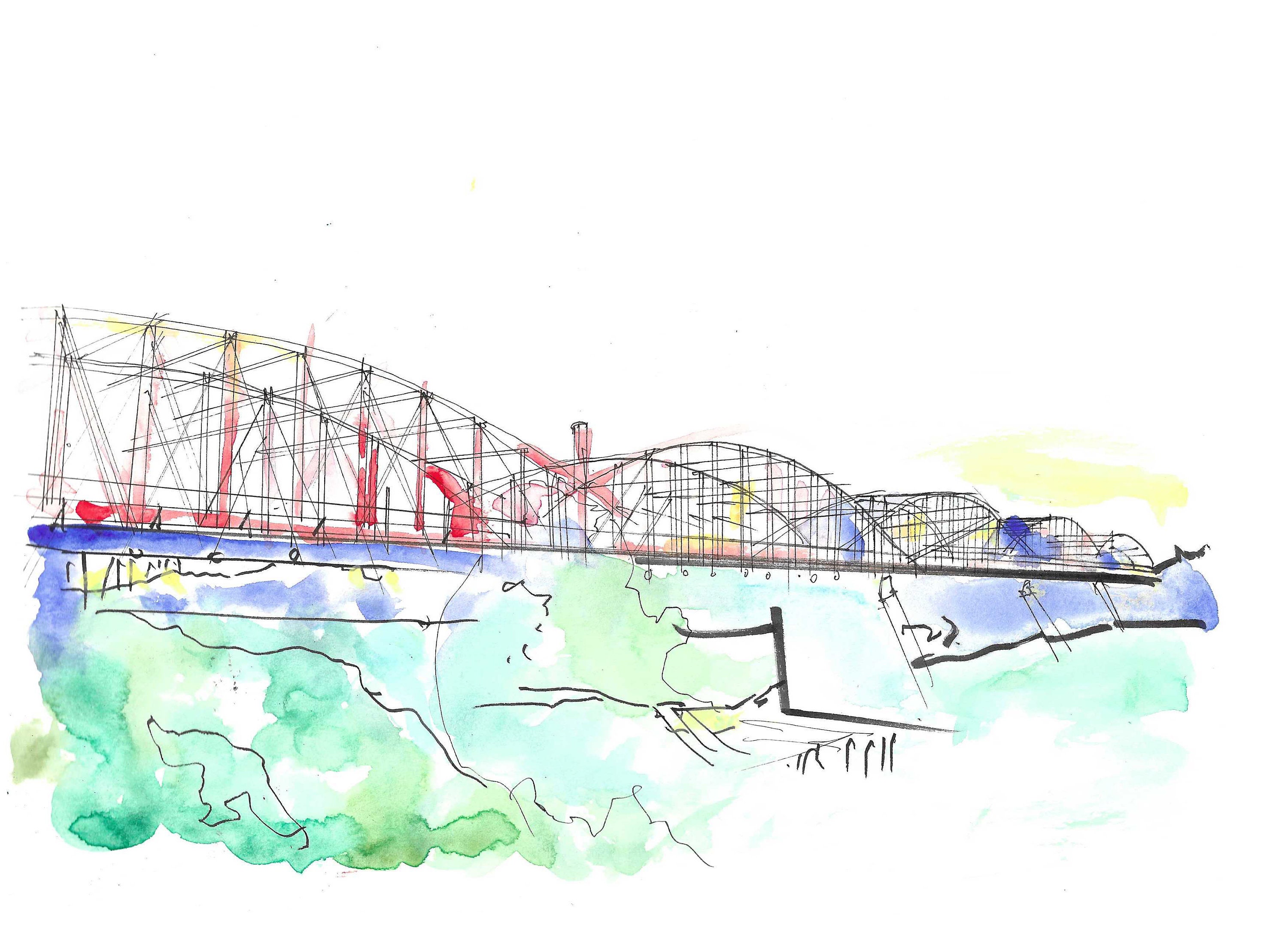 Original Watercolor Drawing | Sketch | Lowell, MA | Aiken Street Bridge ...