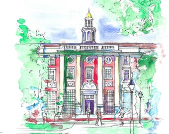 Kunstdruck eines Aquarellgemäldes der Harvard University | Wandbild aus Cambridge, Massachusetts | Geschenk für Harvard-Absolventen | Kunst zur Hochschularchitektur | Bostoner Dekoration