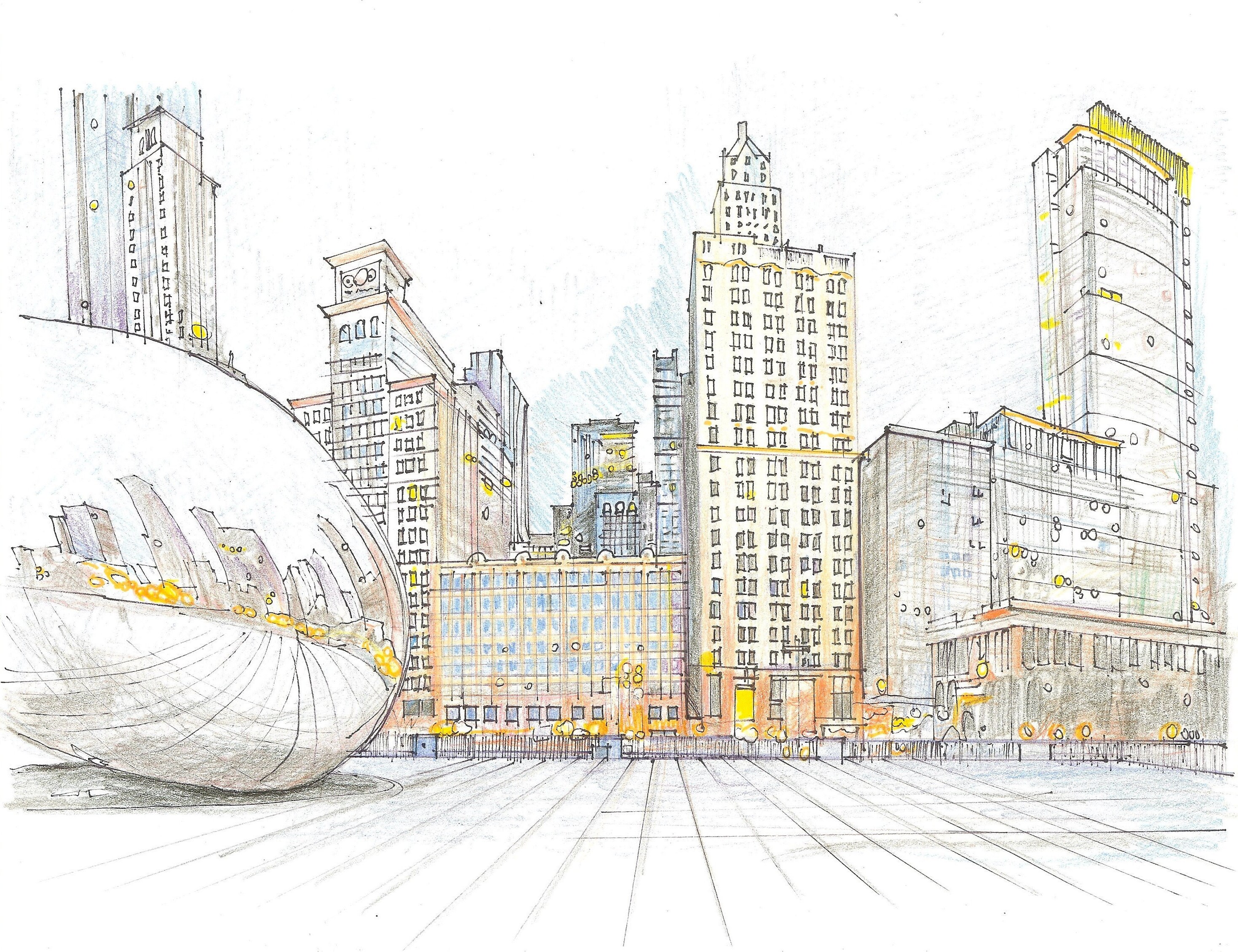 Original Drawing Print Chicago Bean Sketch Wall Art Wall Etsy