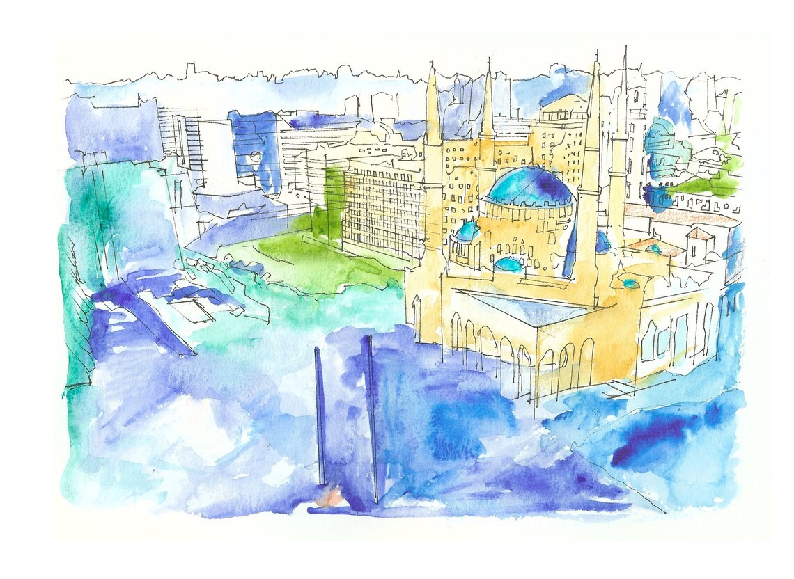 Original Watercolor Painting of Beirut Lebanon Drawing Etsy