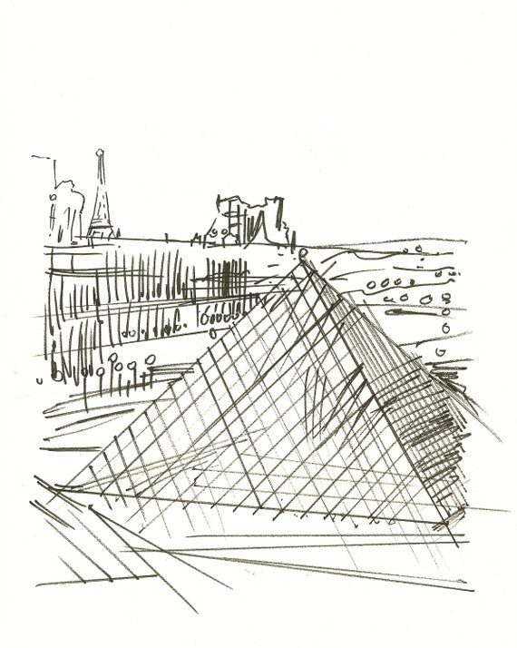 Original Drawing Black and White Louvre Drawing Paris | Etsy