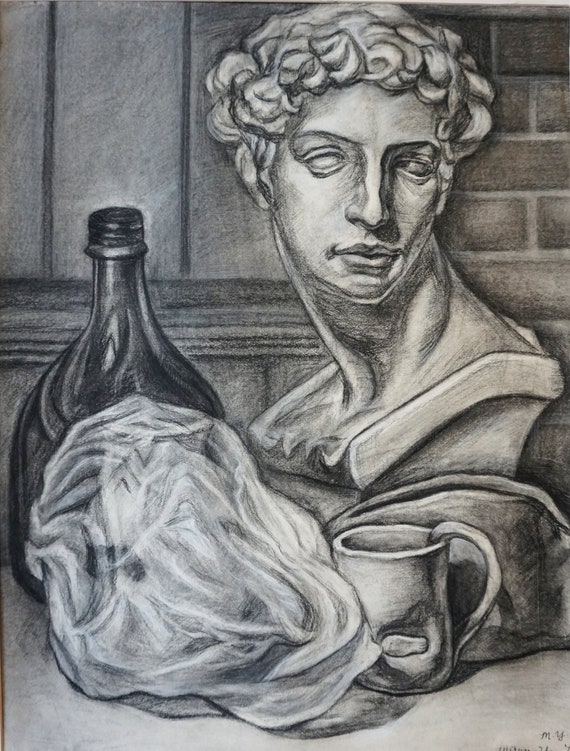 Original Drawing Charcoal Drawing Greek Art Black and White