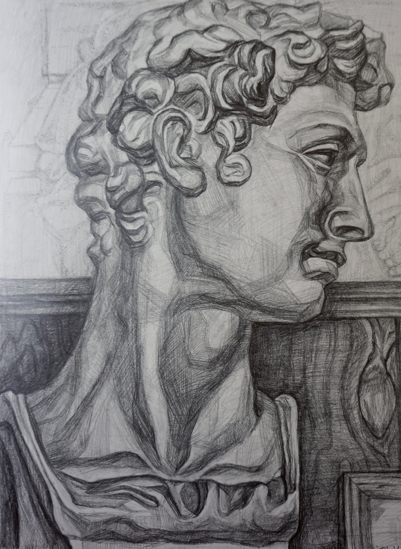 Pencil Sketch Portrait of Michelangelo David's Head Etsy