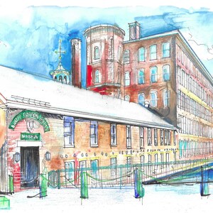 Original Watercolor PRINT | Lowell, MA | Boott Cotton Mills Museum | Contemporary Wall Art | Lowell, Massachusetts | Art Gift | PRINT