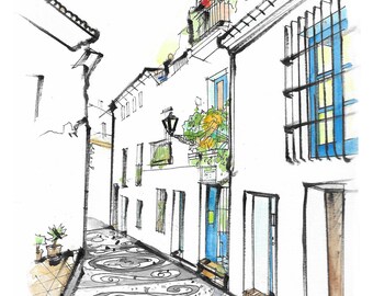 Art PRINT of Original Watercolor Drawing | Frigiliana & The White Villages | Andalusia, Spain Sketch | Travel Art | Wall Art | Gift