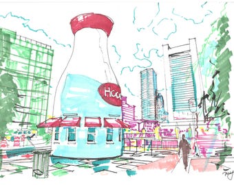 Kunstdruck des Bostoner Hafenviertels – Lebendige Skizze – Moderne Skyline-Zeichnung – Wandkunst für Boston – Viertel – Hafenviertel