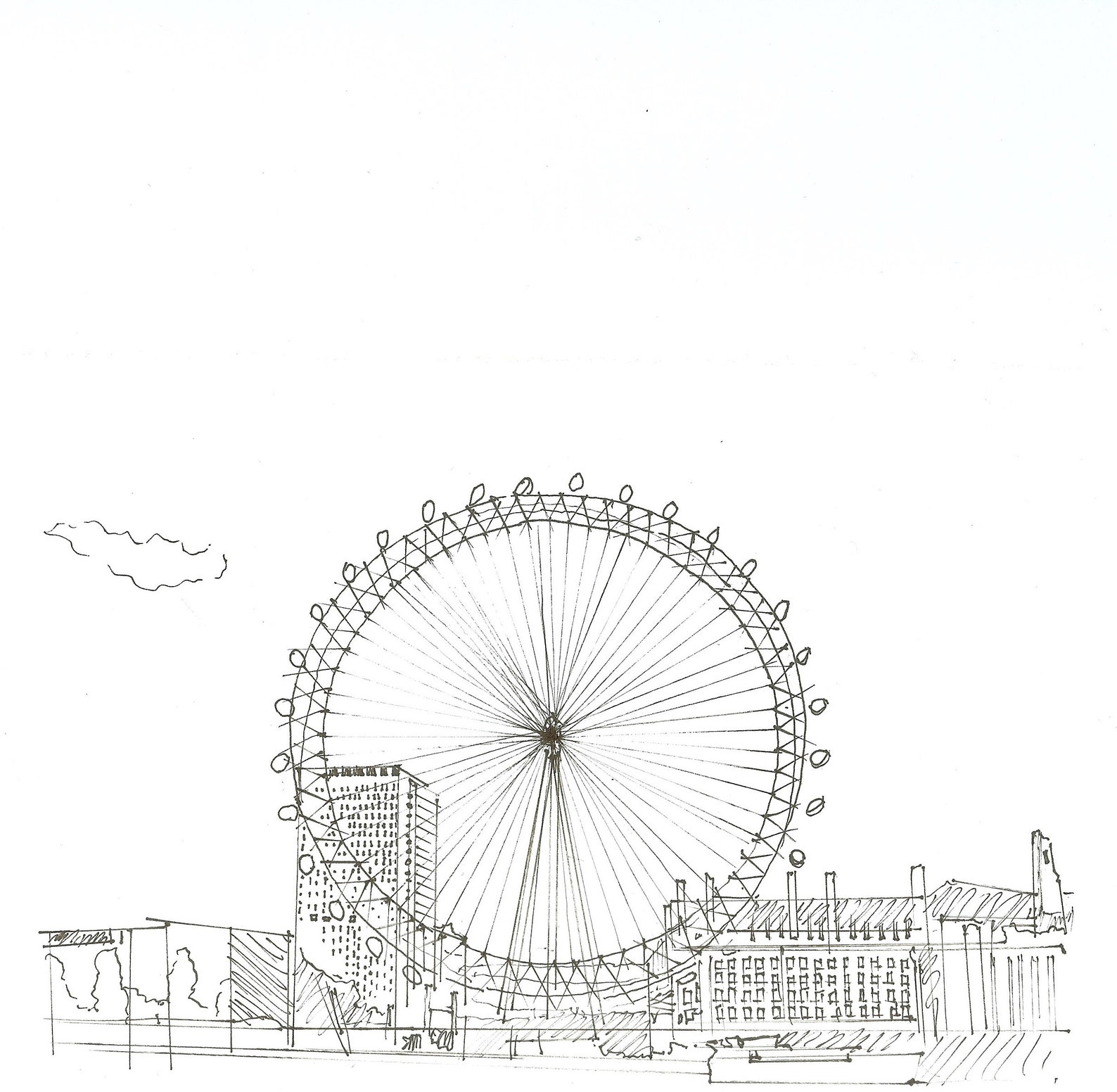Original Ink Drawing | London Eye Art | London Sketch | Minimal Art ...