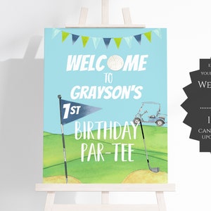 Editable Golf Birthday Welcome Sign, 1st Birthday Boy Hole in One Party, First Birthday Par-Tee Golfing, Printable Template - GBPI