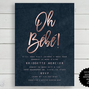 Baby Shower Invite Rose Gold Baby Showe French Baby Shower Oh Bebe Navy Rose Gold Card Navy Baby Shower Baby Shower Template Boy Baby Shower