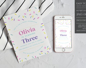 Sprinkles Birthday Invitation, Sweet Sprinkles Birthday Invitation, Confetti Sprinkle Invitation, Instant Download, Editable Sprinkle Invite