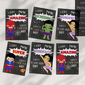 Intercambio de tarjetas de aula del Día de San Valentín de superhéroes, Tarjetas de San Valentín en el aula, Plantilla de tarjetas del Día de San Valentín, Tarjetas de San Valentín escolares