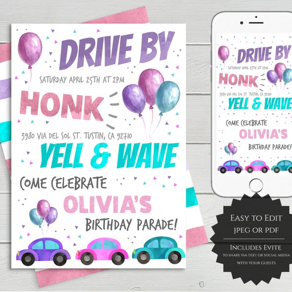 Birthday Parade, Drive By Birthday, Drive By Party, Drive By Parade, Social Distancing, Quarantine Birthday, Birthday Invitation