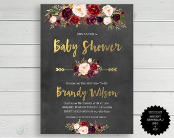 Baby Shower, Baby Shower Invite, Shower Invitation, Invitation, Girl Baby Shower, Printable Invitation, Printable, Boy Baby Shower, Floral