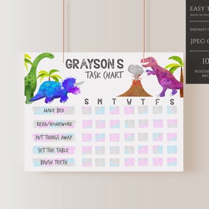 Kid&#39;s Chore Chart, Dinosaur Chore Chart, Kid&#39;s Reward Chart, Responsibility Chart, Editable Chore Chart