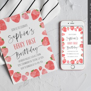 Strawberry Birthday Invitation, Strawberry First Birthday Invitation, Berry First Birthday, Instant Download, Printable Invitation