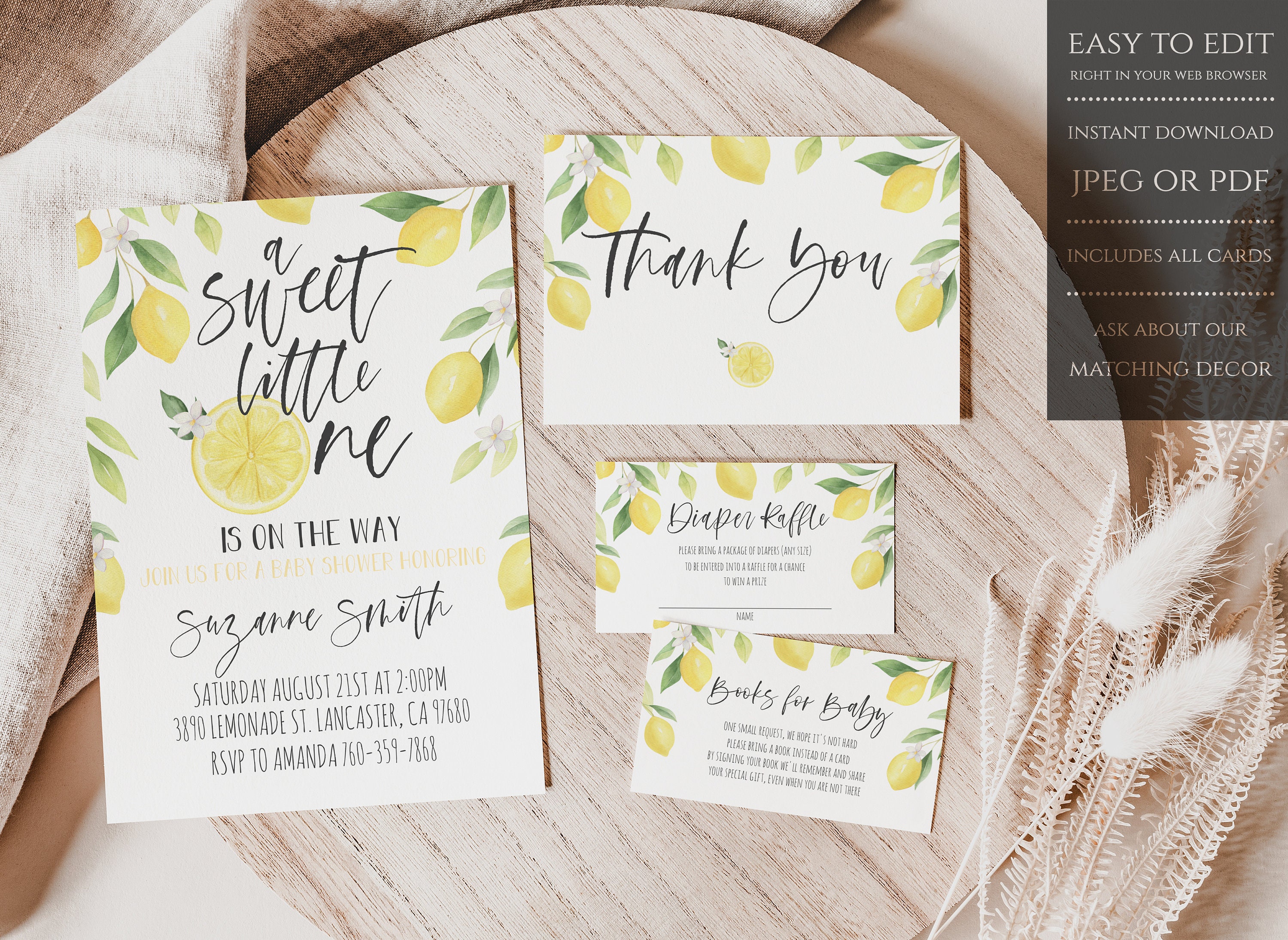 Sweet Little One Lemon Baby Shower Invitation, Lemon Baby Shower Invitation, Lemon Themed Shower, Instant Download, Printable - LBSI