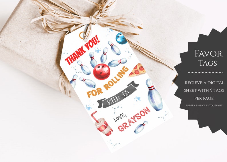 Bowling Birthday Party Favor Tags Bowling Birthday Decor Bowling Party Birthday Matching Decor BBPI