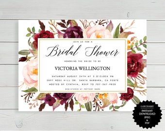 Bridal Shower, Bridal Shower Invite, Shower Invitation, Printable Invitation, Instant Download, Invitation, Floral Bridal Shower, Wedding