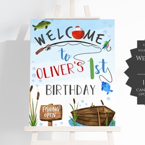 Fishing First Birthday Welcome Sign, Fishing Birthday Decor, 18x24 - F1STB