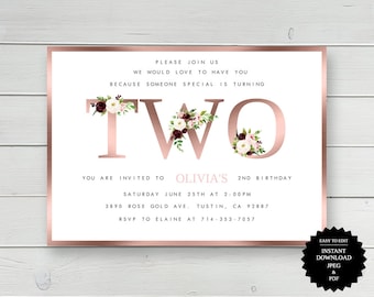 Birthday Invitation 2nd Birthday Second Birthday Invitation Instant Download Girl 2nd Birthday Girl Birthday Birthday Party Invite Printable
