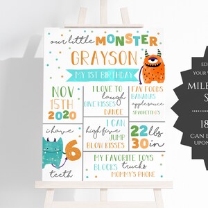 Little Monster Birthday Milestone Sign, 18x24, INSTANT DOWNLOAD - LM1BP
