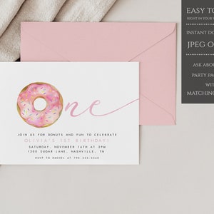 Donut Einladungsvorlage Erster Geburtstag Donut Party Geburtstagseinladung 1. Geburtstag Donut Erster Geburtstag Druckbare Editierbare Vorlage DOBP