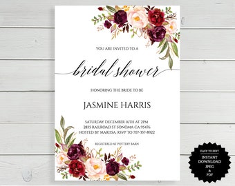 Bridal Shower, Bridal Shower Invite, Shower Invitation, Printable Invitation, Instant Download, Invitation, Floral Bridal Shower, Wedding