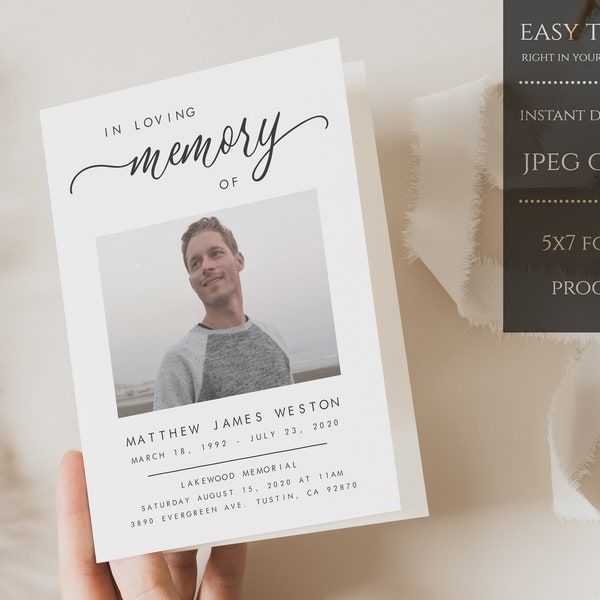 Funeral Program Template, Celebration of Life Program, Funeral Brochure Obituary Program