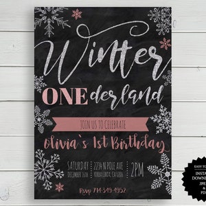 Winter Onederland, First Birthday, Birthday Invitation, Winter Wonderland Invitation, Onederland, Onederland Invite, 1st Birthday, Winter