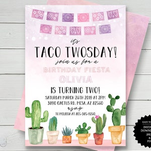 Taco Twosday Fiesta Fiesta Birthday Invitation Second Birthday Fiesta Invitation Taco Birthday Taco Tuesday Taco Twosday Invite Twosday