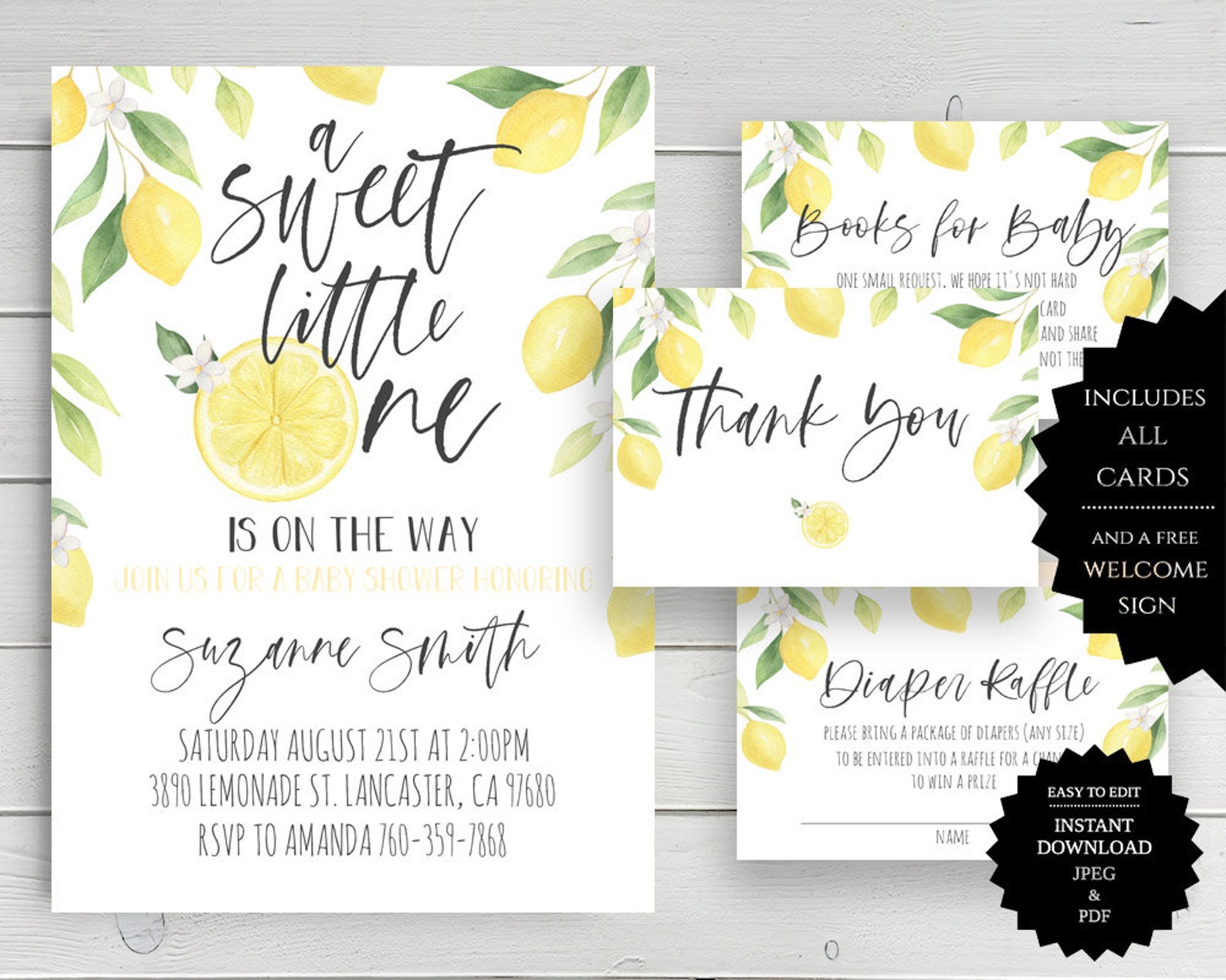 Sweet Little One Lemon Baby Shower Invitation Lemon Baby Etsy