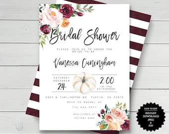 Fall Bridal Shower Shower Invitation Bridal Shower Bridal Shower Invite Printable Invitation Fall Invitation Floral Bridal Shower Invitation