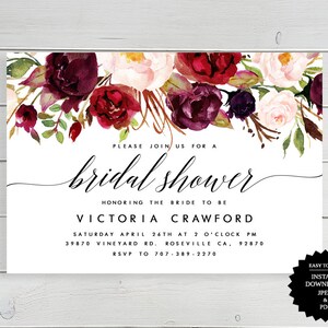 Bridal Shower, Bridal Shower Invite, Shower Invitation, Printable Invitation, Instant Download, Invitation, Floral Bridal Shower, Wedding
