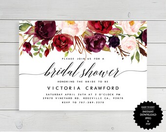 Bridal Shower, Bridal Shower Invite, Shower Invitation, Printable Invitation, Instant Download, Invitation, Floral Bridal Shower, Wedding