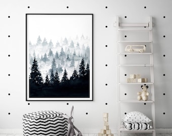 Black And White Forest Print Forest Wall Art Forest Photography Digital Download Nature Photography Scandinavian Print Wall Art Forest Art