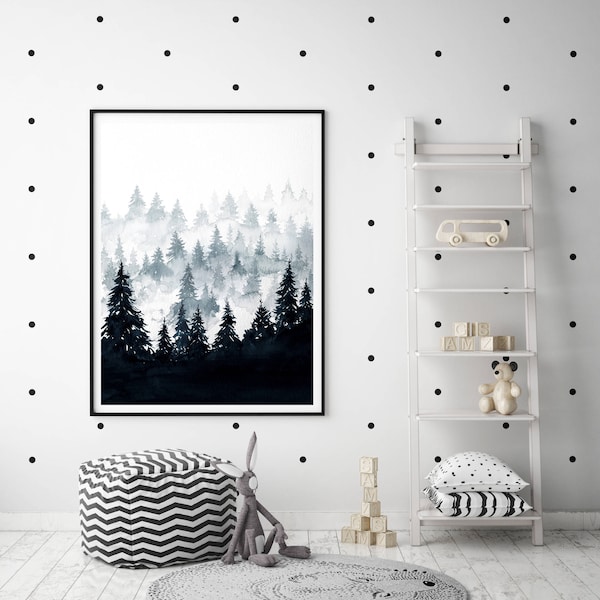 Black And White Forest Print Forest Wall Art Forest Photography Digital Download Nature Photography Scandinavian Print Wall Art Forest Art