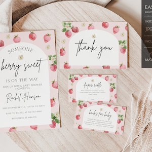 Strawberry Baby Shower Invitation Template, Berry Sweet Baby on the Way Invite, Berry Sweet Invitation, Printable Invite, Instant Download