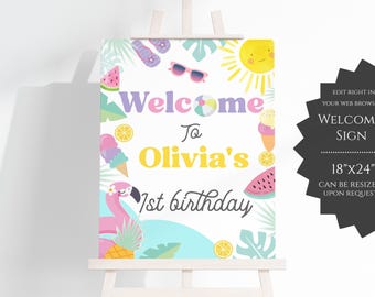 Editable One In The Sun 1st Birthday Party Welcome Sign, Girl Pool Party Birthday, Girl 1st Birthday Party Pool Party, Matching Decor, OITSP