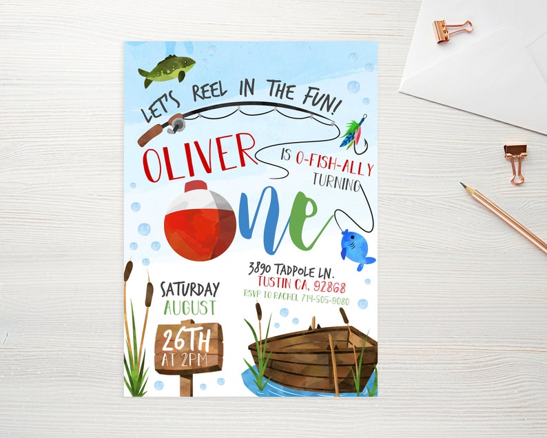 First Birthday Fishing Birthday Fishing Invitation Fishing - Etsy