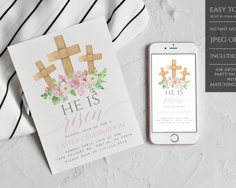 He Is Risen Easter Invitation, Easter Party Invitation, Printable Invitation