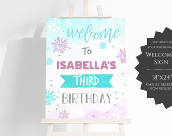 Signo de bienvenida de cumpleaños congelado, decoración de cumpleaños congelada, decoración a juego, 18x24 - FBPI