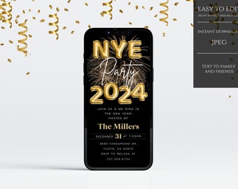 New Years Eve Party Evite, New Years Eve Electronic Invite, New Years Eve Digital Invitation, INSTANT DOWNLOAD