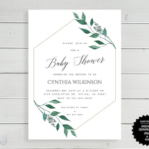 Baby Shower, Greenery Baby Shower, Baby Shower Invite, Greenery Invitation, Gender Neutral Invitation, Shower Invitation, Printable Invite