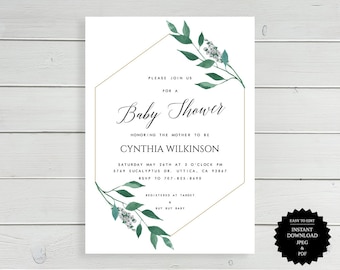 Baby Shower, Greenery Baby Shower, Baby Shower Invite, Greenery Invitation, Gender Neutral Invitation, Shower Invitation, Printable Invite