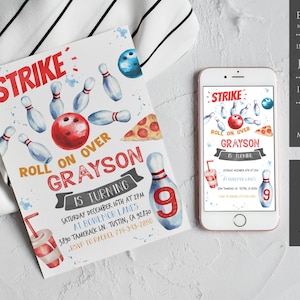 Bowling Birthday Party Invitation, Bowling Party Invite, Printable Invite, INSTANT DOWNLOAD - BBPI