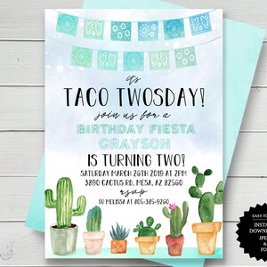 Taco Twosday Fiesta Fiesta Birthday Invitation Second Birthday Fiesta Invitation Taco Birthday Taco Tuesday Taco Twosday Invite Twosday