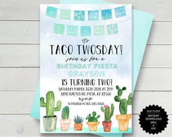 Taco Twosday Fiesta Fiesta Birthday Invitation Second Birthday Fiesta Invitation Taco Birthday Taco Tuesday Taco Twosday Invite Twosday