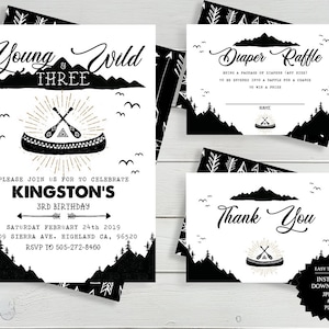 Young Wild And Three Third Birthday, Young Wild Three Birthday Invitation, 3rd Birthday, 3rd Birthday Invite, Tribal Invitation, Printable