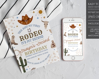 My Second Rodeo Invitation, Cowboy Birthday Invite, Wild West invitation, Cowboy 2nd Rodeo Invite, Printable Template, Instant Download