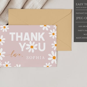 Carte de remerciement d'anniversaire rétro Daisy, carte de remerciement Daisy, téléchargement immédiat, modèle imprimable - RDBP